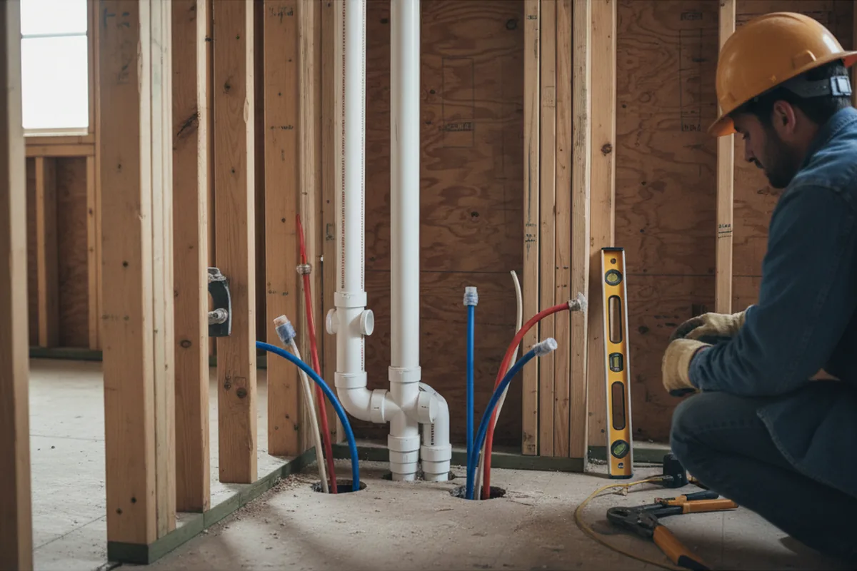 Drain and supply rough-in during Sump Pump Repair in Cary